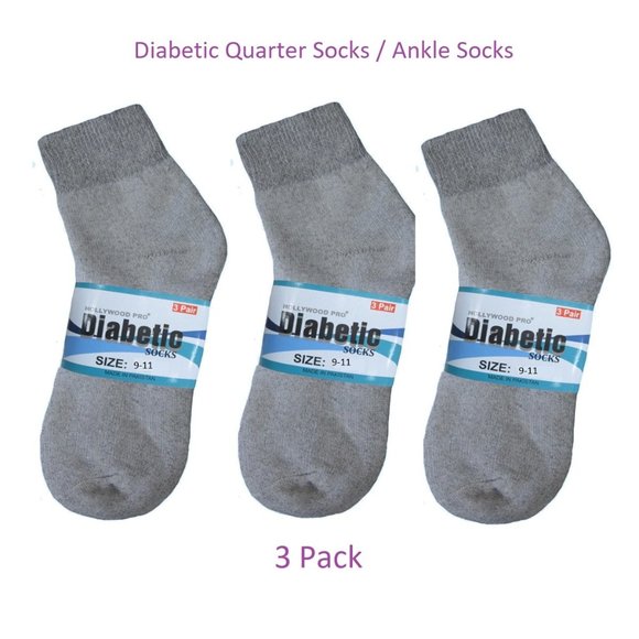 Gray Men's Diabetic Quarter Socks Ankle Socks - Set Of 3 Pairs - Picture 2 of 2